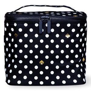 NWT Kate Spade New York Insulated Lunch Tote Black White Polka Dot Double Zipper